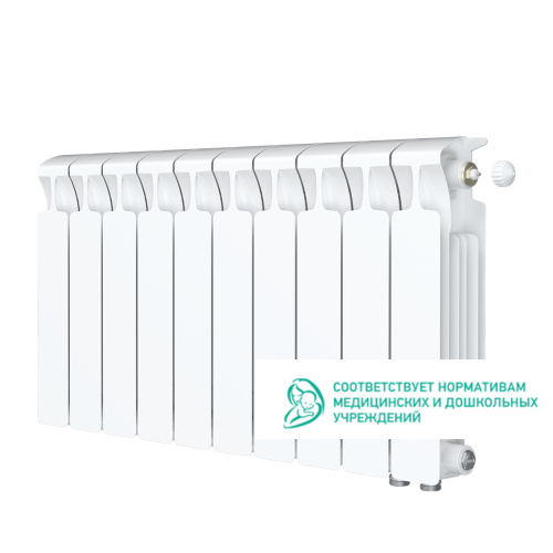Биметаллический радиатор Rifar Monolit 350 Ventil VR - 10 секций, нижнее справа, белый