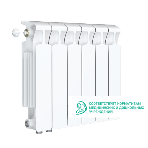 Биметаллический радиатор Rifar Monolit 350 Ventil VL - 6 секций, нижнее слева, белый
