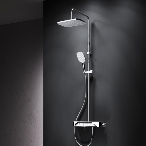 Душевая система Am.Pm Func F078F700 хром: смеситель полка с изливом, стойка с верхним душем, ручной душ