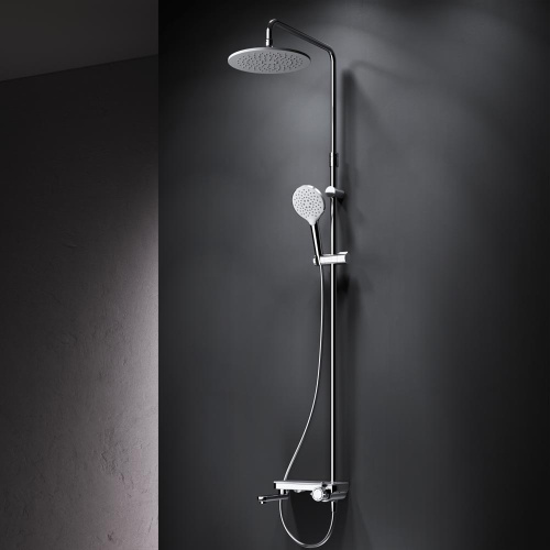 Душевая система Am.Pm Like F0780700 хром: смеситель полка с изливом, стойка с верхним душем, ручной душ