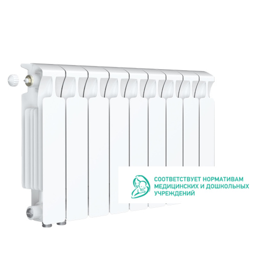 Биметаллический радиатор Rifar Monolit 350 Ventil VL - 9 секций, нижнее слева, белый