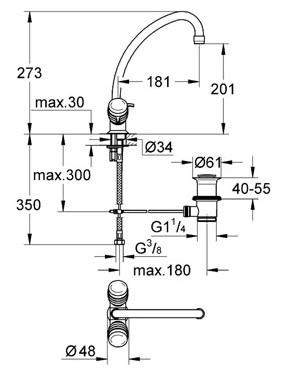 Смеситель для раковины Grohe Costa S 21257001 хром, донный клапан, поворотный излив
