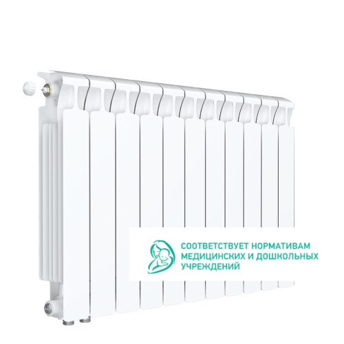 Биметаллический радиатор Rifar Monolit 500 Ventil VL - 11 секций, нижнее слева, белый
