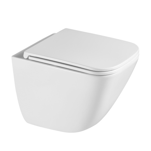 Подвесной унитаз ABBER Rechteck AC1220TC белый, безободковый, смыв торнадо, с закрытым дном