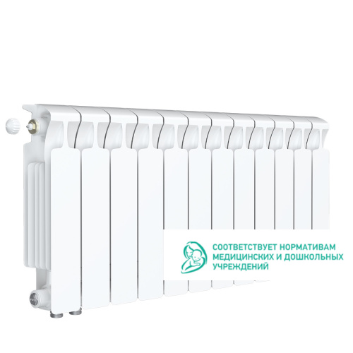 Биметаллический радиатор Rifar Monolit 350 Ventil VL - 12 секций, нижнее слева, белый