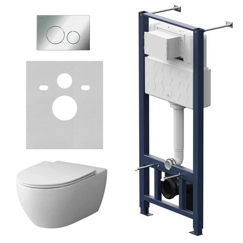 Унитаз с инсталляцией Am.Pm IS49051.111700 клавиша Pro L хром + Awe белый, безободковый, сиденье микролифт