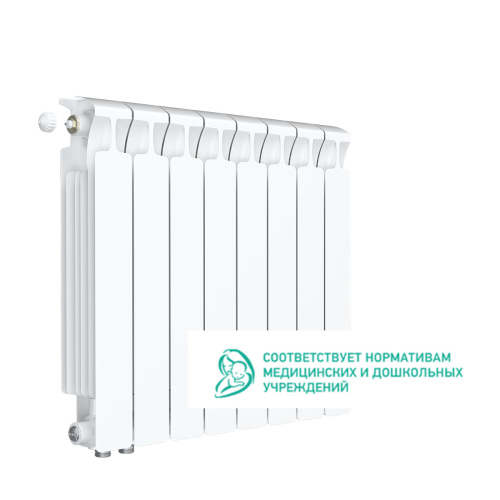 Биметаллический радиатор Rifar Monolit 500 Ventil VL - 8 секций, нижнее слева, белый