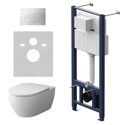Унитаз с инсталляцией Am.Pm IS47001.111700 клавиша Pro S белый + Awe белый, безободковый, сиденье микролифт