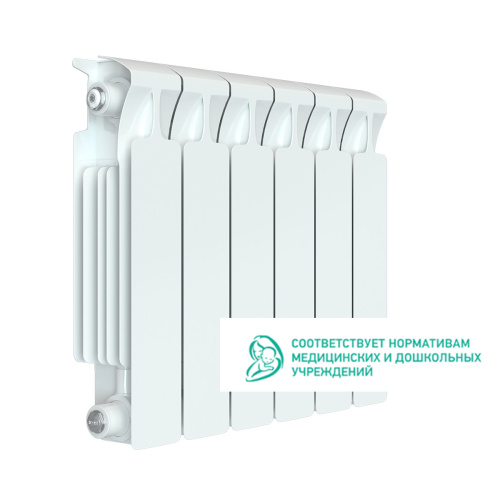Биметаллический радиатор Rifar Monolit 350 - 6 секций, боковое, белый