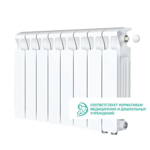 Биметаллический радиатор Rifar Monolit 300 Ventil VR - 8 секций, нижнее справа, белый
