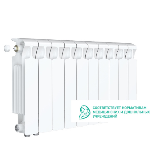 Биметаллический радиатор Rifar Monolit 350 Ventil VL - 10 секций, нижнее слева, белый