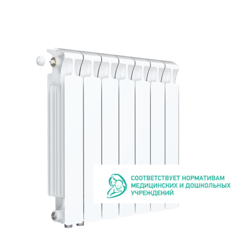 Биметаллический радиатор Rifar Monolit 500 Ventil VL - 7 секций, нижнее слева, белый