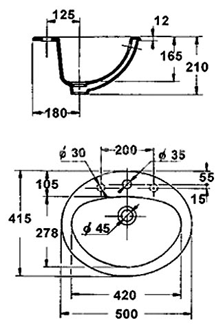 Раковина врезная Jacob Delafon Oval E1358-00 белый 500х210х415