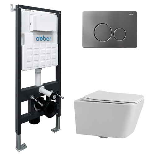 Комплект ABBER: унитаз Rechteck AC1201 белый, инсталляция AC0105, клавиша AC0121NG никель