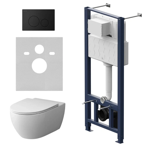 Унитаз с инсталляцией Am.Pm IS49038.111700 клавиша Pro L черный матовый + Awe белый, безободковый, сиденье микролифт