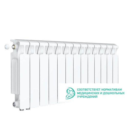Биметаллический радиатор Rifar Monolit 350 Ventil VL - 13 секций, нижнее слева, белый