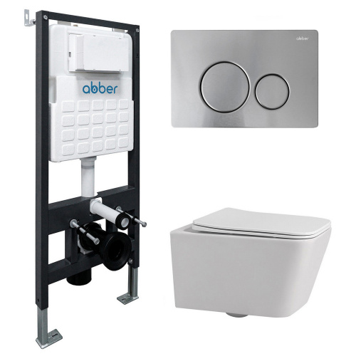 Комплект ABBER: подвесной унитаз Rechteck AC1201 белый, инсталляция AC0105, клавиша AC0121MCH матовый хром