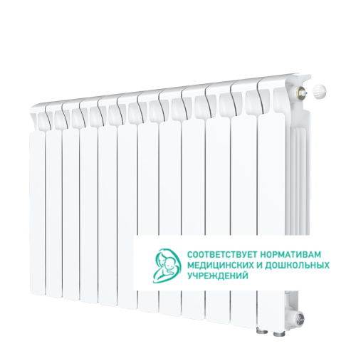 Биметаллический радиатор Rifar Monolit 500 Ventil VR - 12 секций, нижнее справа, белый