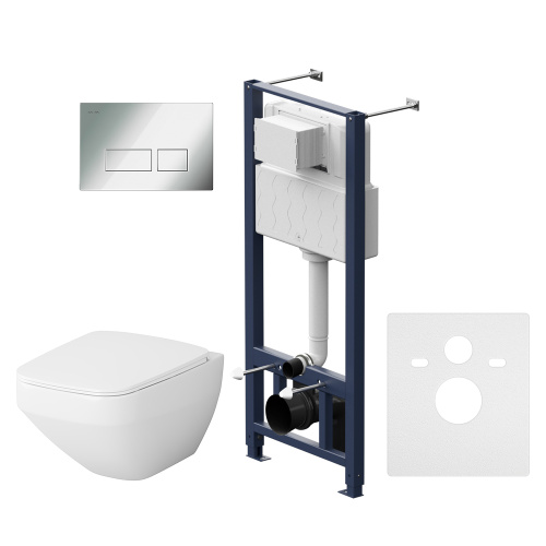 Унитаз с инсталляцией Am.Pm IS47051.50A1700 клавиша Pro S хром + Inspire V2.0 белый, безободковый, сиденье микролифт