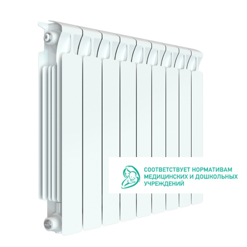 Биметаллический радиатор Rifar Monolit 500 - 9 секций, боковое, белый