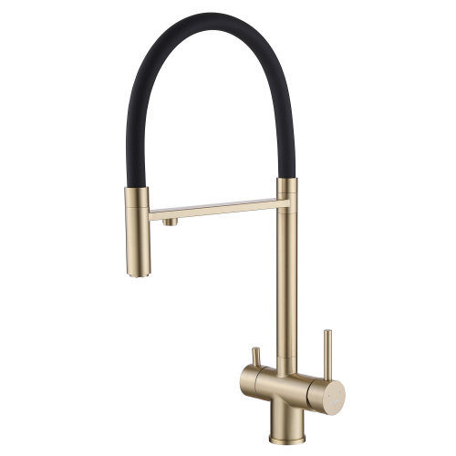 Смеситель для кухни ABBER Wasser Kreis AF81141G с подключением фильтра и выдвижной лейкой, золото матовое