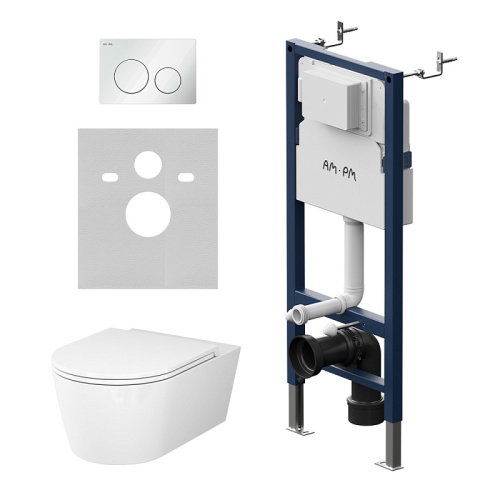 Унитаз с инсталляцией Am.Pm IS90101.8F1701 клавиша PrimeFit L белый глянец + Func 54 белый, безободковый, сиденье микролифт