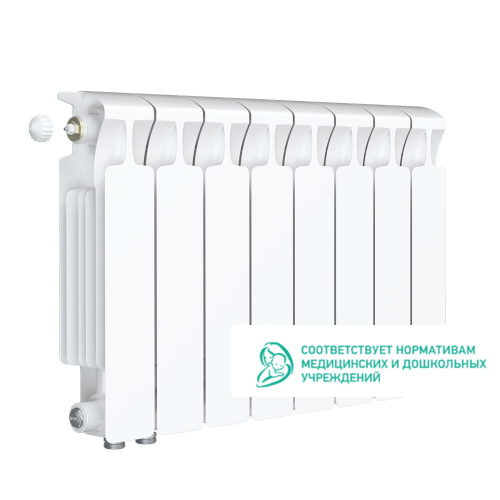 Биметаллический радиатор Rifar Monolit 350 Ventil VL - 8 секций, нижнее слева, белый