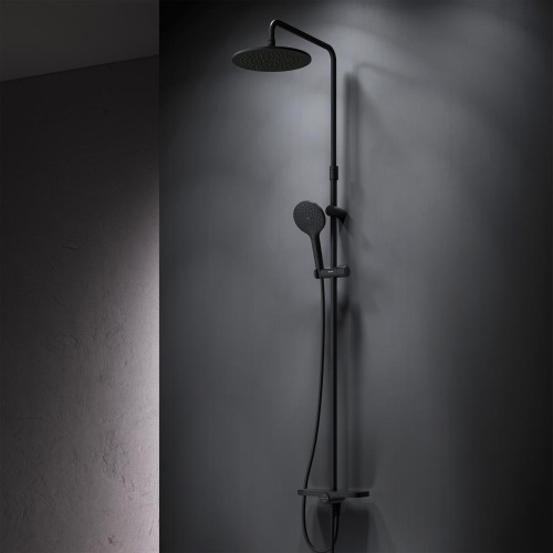 Душевая система Am.Pm Like F0780222 черный: переключатель полка, стойка с верхним душем, ручной душ