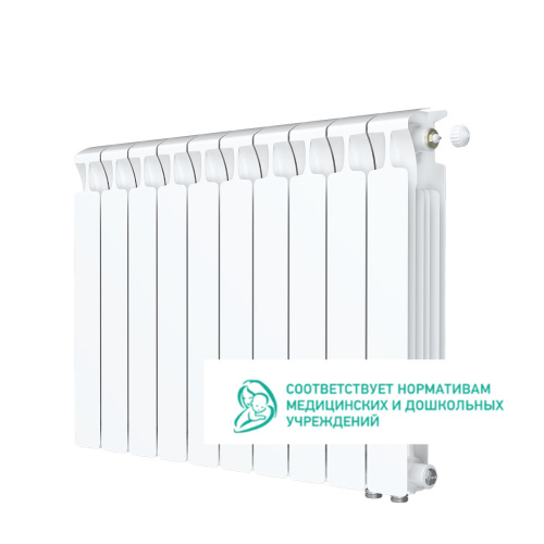 Биметаллический радиатор Rifar Monolit 500 Ventil VR - 10 секций, нижнее справа, белый