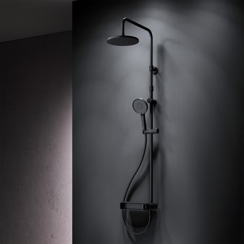 Душевая система Am.Pm X-Joy F0785A622 черный: смеситель полка, стойка с верхним душем, ручной душ