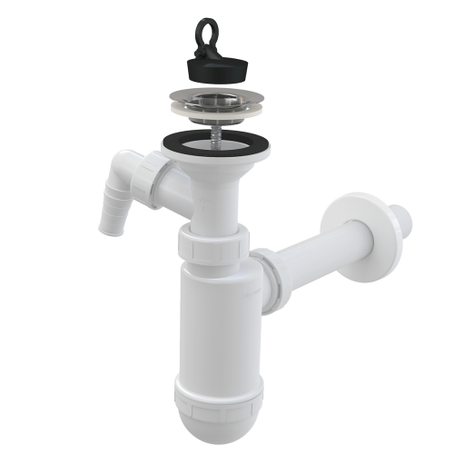 Сифон Alcaplast d 32 мм, для раковины, с подводкой,  с нержавеющей решеткой d 63 мм A410P