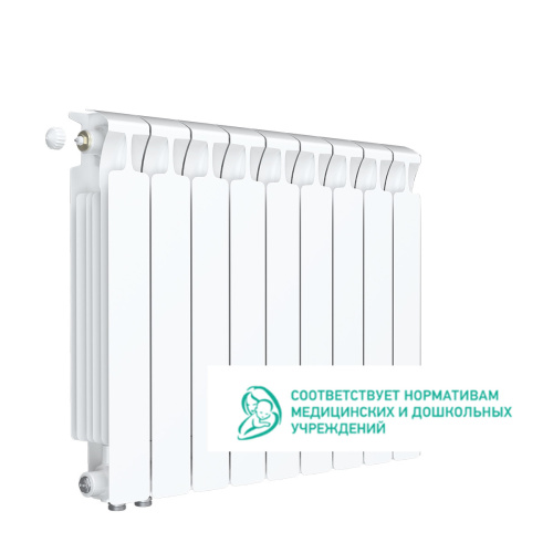 Биметаллический радиатор Rifar Monolit 500 Ventil VL - 9 секций, нижнее слева, белый