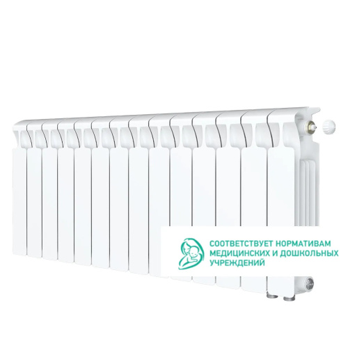 Биметаллический радиатор Rifar Monolit 300 Ventil VR - 14 секций, нижнее справа, белый