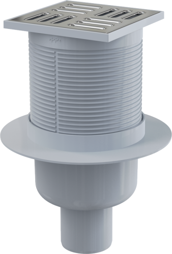 Сливной трап Alcaplast 105х105/50 мм, прямая подводка, решетка из нержавеющей стали, гидрозатвор мокрый APV2