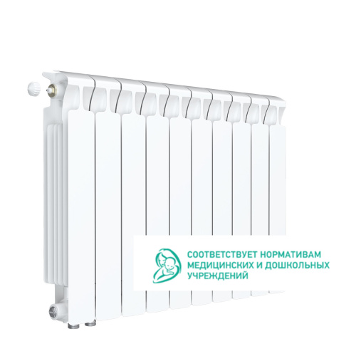 Биметаллический радиатор Rifar Monolit 500 Ventil VL - 10 секций, нижнее слева, белый
