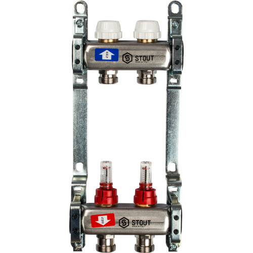 Коллектор отопления STOUT 1"нержа., 2x3/4" с расxодомерами SMS 0917 000002