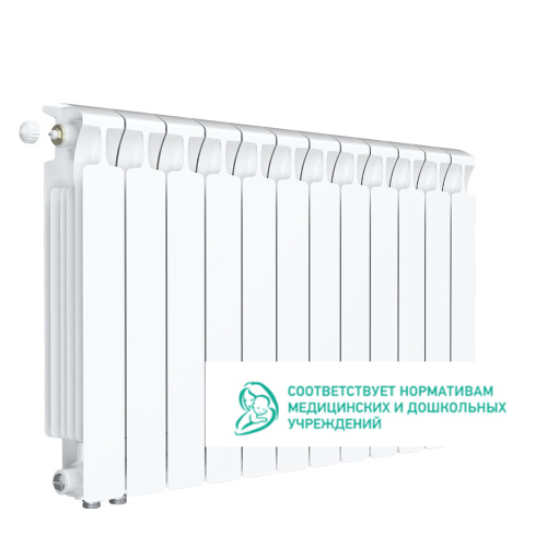 Биметаллический радиатор Rifar Monolit 500 Ventil VL - 12 секций, нижнее слева, белый