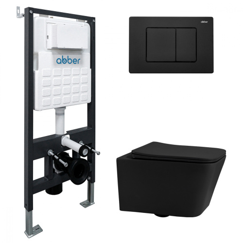 Комплект ABBER: унитаз Rechteck AC1201MB черный матовый, инсталляция AC0105, клавиша AC0120MB черный матовый