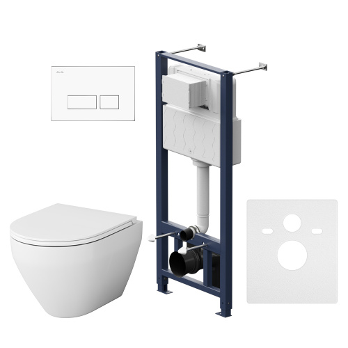 Унитаз с инсталляцией Am.Pm IS47001.701700 клавиша Pro S белый + Spirit V2.0 белый, безободковый, сиденье микролифт