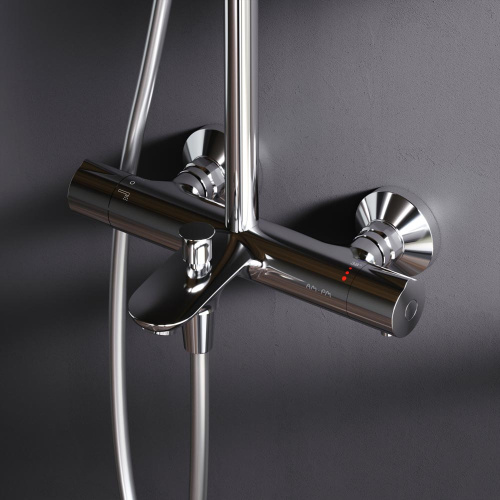 Душевая система Am.Pm Like F0780564 хром: смеситель с термостатом и изливом, стойка с верхним душем, ручной душ