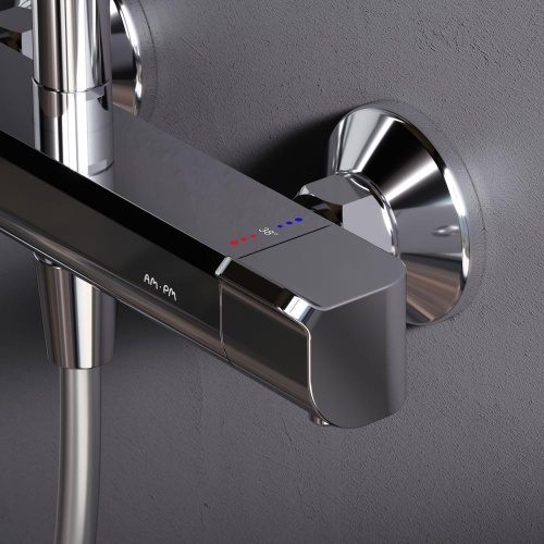 Душевая система Am.Pm Func F078F400 хром: смеситель с термостатом, стойка с верхним душем, ручной душ