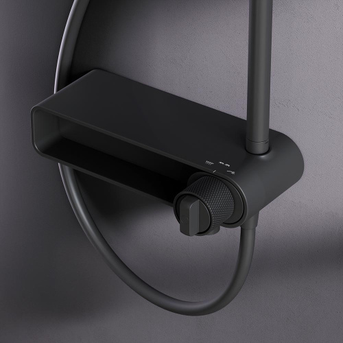 Душевая система Am.Pm X-Joy F0785A722 черный: смеситель полка с изливом, стойка с верхним душем, ручной душ