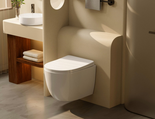 Комплект ABBER: подвесной унитаз Bequem AC1100T белый, инсталляция AC0105, клавиша AC0121MB черный матовый