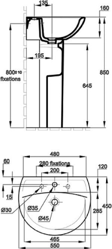 Раковина Jacob Delafon Patio E4158NG-00 белый 550х190х450