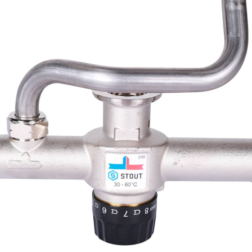 Насосно-смесительный узел Stout с 3-х ходовым термостатическим клапаном и байпасом, без насоса