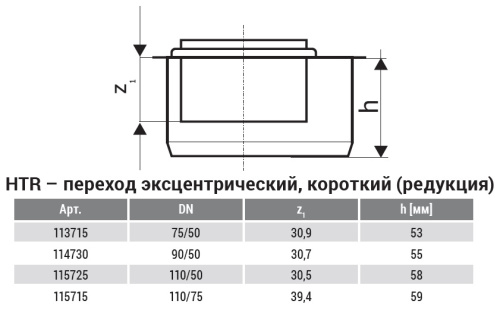 Переход 90x50 короткий эксцентрический, редукция HTR Ostendorf