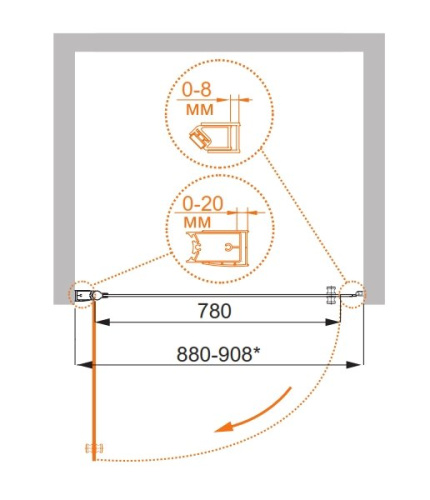 Душевая дверь в нишу Cezares ELENA-W-B-1-80-P-Cr-L