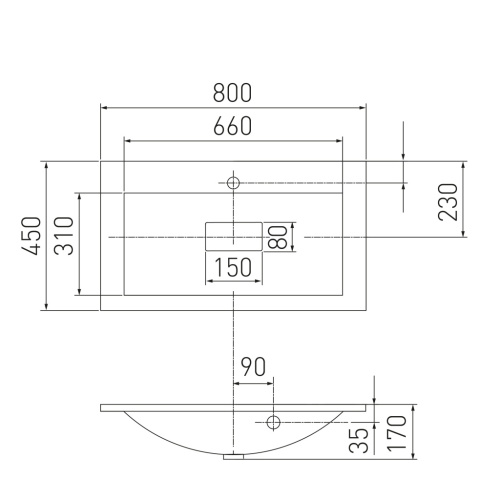 Раковина Акватон ПРЕМЬЕР М 800 мебельная 1A70493KPR010
