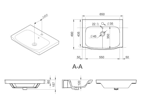 Раковина мебельная 65 Am.Pm Like M80WCC0652WG белый, санфарфор