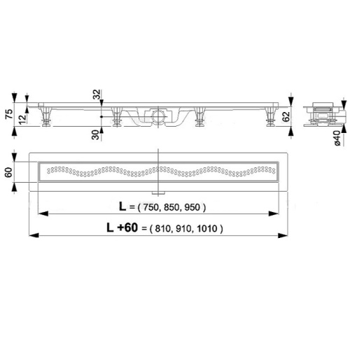 Душевой лоток Alcaplast Simple APZ10-850M, L 850 мм пластик, с решеткой из нержавеющей стали, матовый